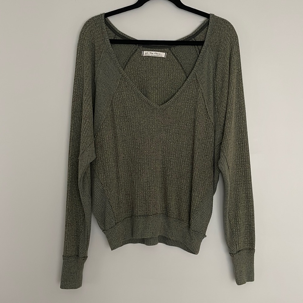 We The Free Waffle Knit Deep V-neck Long-sleeve Top Size XS